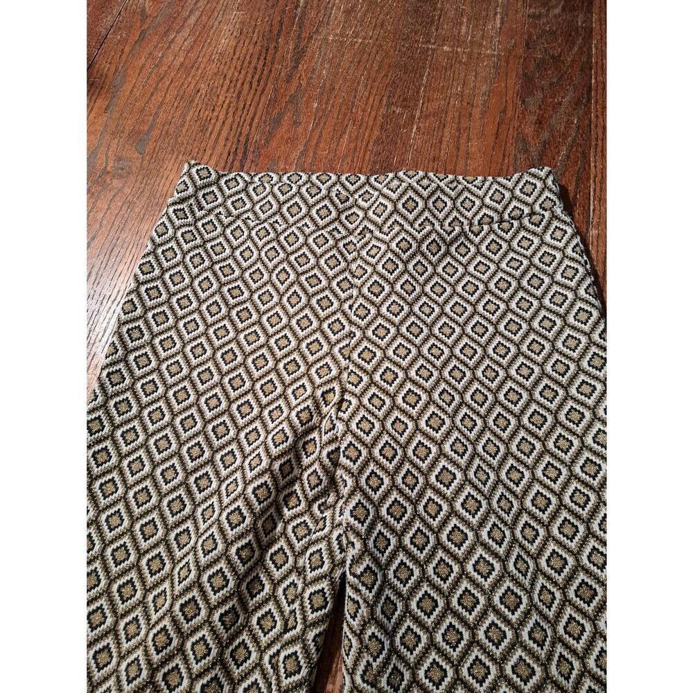 Melissa Paige White Black Gold Metallic Pull On Pants Women L Stretch Casual - Picture 2 of 3